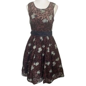 Anthropologie Floral Flocked Silk Fit N Flare 50s style